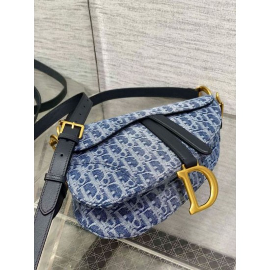Migliore Repliche Borsa Dior Saddle con tracolla Blue Denim Oblique Jacquard Economiche Outlet Online