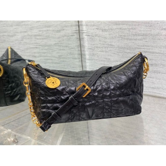 Miglior Falso Borsa hobo Dior Diorstar con catena Pelle di vitello stropicciata nera Economiche Premium