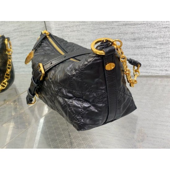 Miglior Falso Borsa hobo Dior Diorstar con catena Pelle di vitello stropicciata nera Economiche Premium