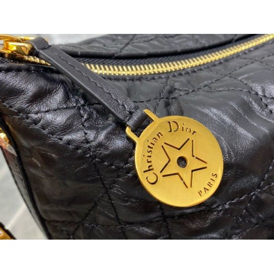 Miglior Falso Borsa hobo Dior Diorstar con catena Pelle di vitello stropicciata nera Economiche Premium