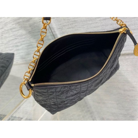 Miglior Falso Borsa hobo Dior Diorstar con catena Pelle di vitello stropicciata nera Economiche Premium