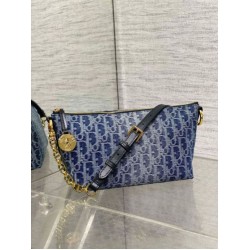 Migliore Repliche Borsa Dior Diorstar Hobo con catena Blue Denim Oblique Jacquard Economiche Outlet Online