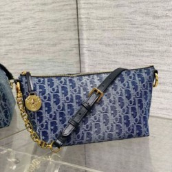 Migliore Repliche Borsa Dior Diorstar Hobo con catena Blue Denim Oblique Jacquard Economiche Outlet Online