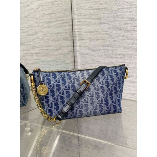 Migliore Repliche Borsa Dior Diorstar Hobo con catena Blue Denim Oblique Jacquard Economiche Outlet Online