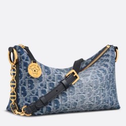 Migliore Repliche Borsa Dior Diorstar Hobo con catena Blue Denim Oblique Jacquard Economiche Outlet Online