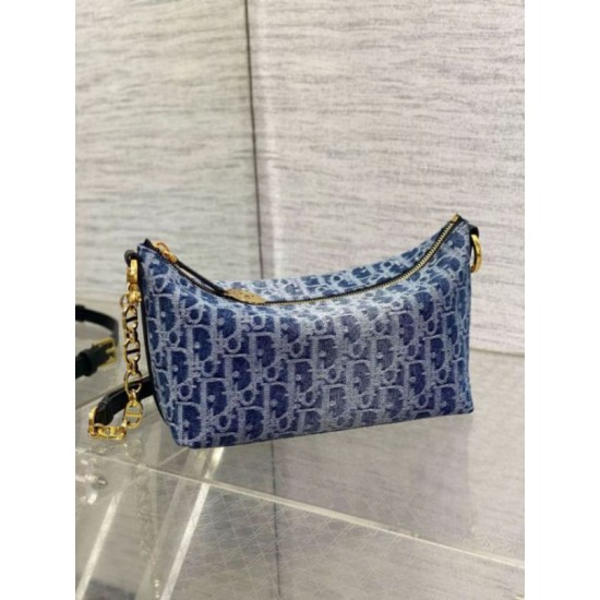 Migliore Repliche Borsa Dior Diorstar Hobo con catena Blue Denim Oblique Jacquard Economiche Outlet Online