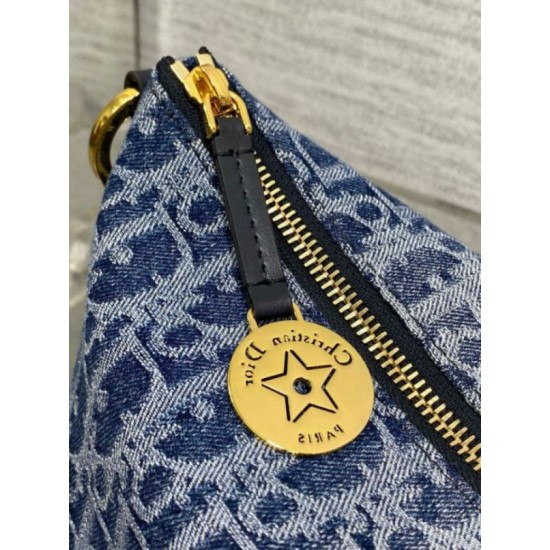 Migliore Repliche Borsa Dior Diorstar Hobo con catena Blue Denim Oblique Jacquard Economiche Outlet Online