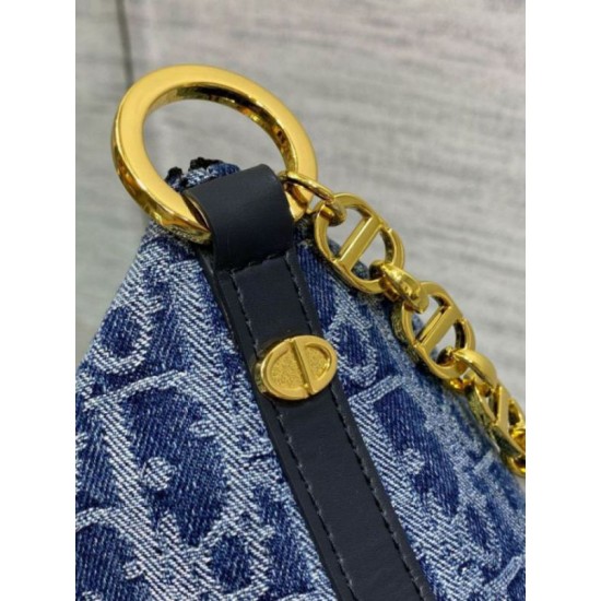 Migliore Repliche Borsa Dior Diorstar Hobo con catena Blue Denim Oblique Jacquard Economiche Outlet Online