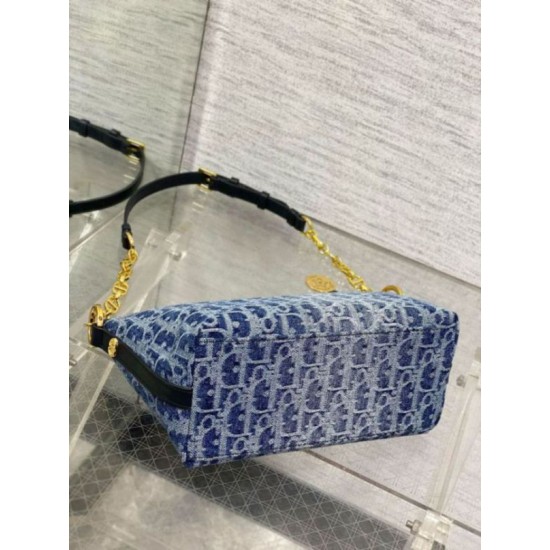 Migliore Repliche Borsa Dior Diorstar Hobo con catena Blue Denim Oblique Jacquard Economiche Outlet Online