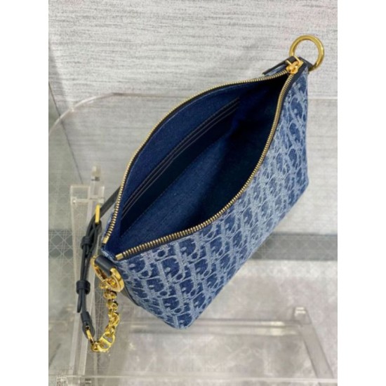 Migliore Repliche Borsa Dior Diorstar Hobo con catena Blue Denim Oblique Jacquard Economiche Outlet Online