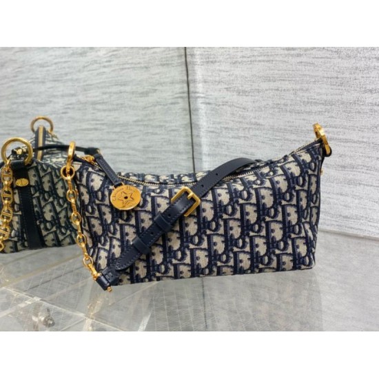 Migliore Repliche Borsa hobo Dior Diorstar con catena Jacquard blu obliquo Economiche Outlet Online