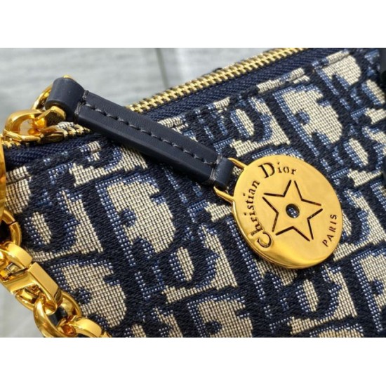 Migliore Repliche Borsa hobo Dior Diorstar con catena Jacquard blu obliquo Economiche Outlet Online