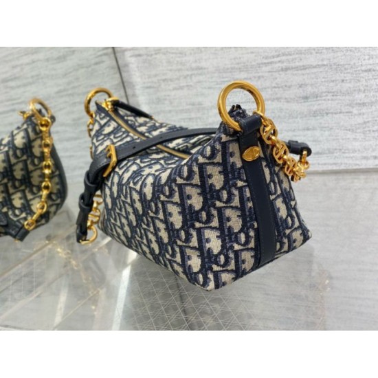 Migliore Repliche Borsa hobo Dior Diorstar con catena Jacquard blu obliquo Economiche Outlet Online