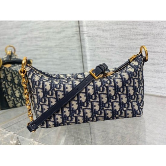 Migliore Repliche Borsa hobo Dior Diorstar con catena Jacquard blu obliquo Economiche Outlet Online