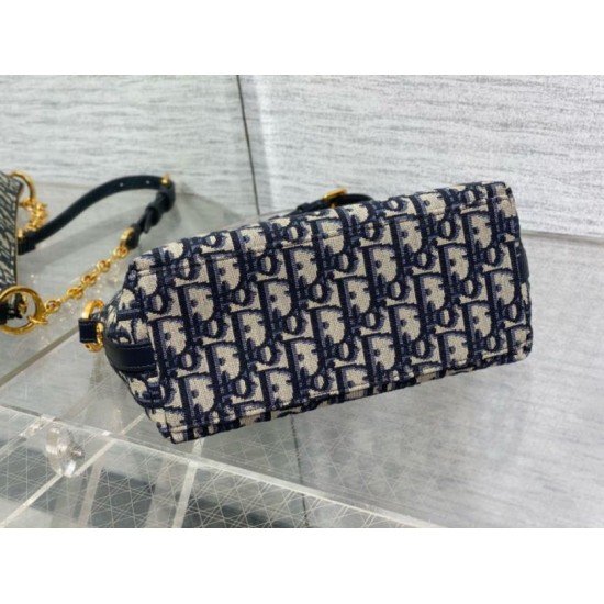 Migliore Repliche Borsa hobo Dior Diorstar con catena Jacquard blu obliquo Economiche Outlet Online
