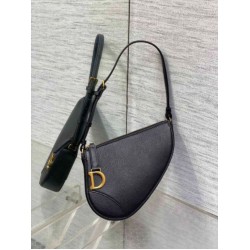 Perfette Qualità Repliche Dior Saddle Rodeo Pouch Pelle di Capra Nera Imitazione