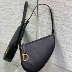 Perfette Qualità Repliche Dior Saddle Rodeo Pouch Pelle di Capra Nera Imitazione