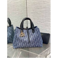 Replica perfetta Borsa Dior Toujours media Blue Denim Oblique Jacquard Imitazione Outlet Online