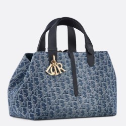 Replica perfetta Borsa Dior Toujours media Blue Denim Oblique Jacquard Imitazione Outlet Online