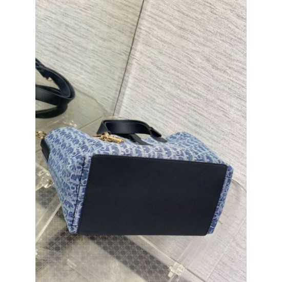 Replica perfetta Borsa Dior Toujours media Blue Denim Oblique Jacquard Imitazione Outlet Online