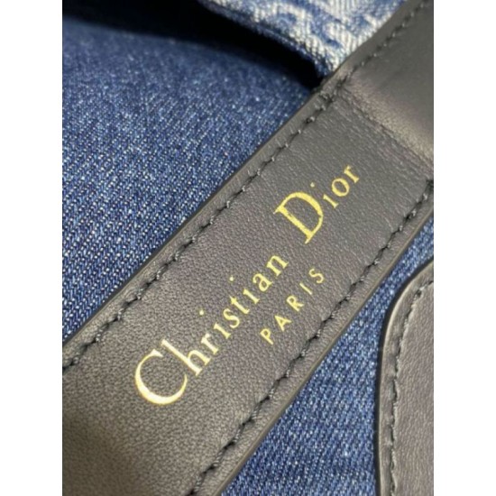 Replica perfetta Borsa Dior Toujours media Blue Denim Oblique Jacquard Imitazione Outlet Online
