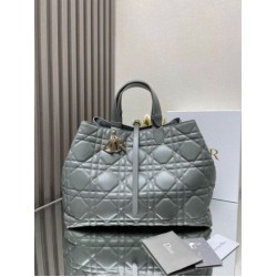Perfette Qualità Repliche Dior Toujours Grande Borsa Grigio Macrocannage Pelle di Vitello Imitazione