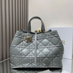 Perfette Qualità Repliche Dior Toujours Grande Borsa Grigio Macrocannage Pelle di Vitello Imitazione