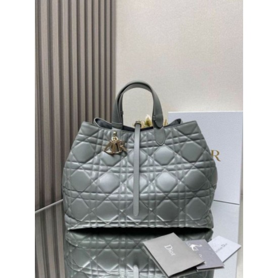 Perfette Qualità Repliche Dior Toujours Grande Borsa Grigio Macrocannage Pelle di Vitello Imitazione