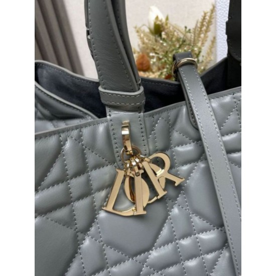 Perfette Qualità Repliche Dior Toujours Grande Borsa Grigio Macrocannage Pelle di Vitello Imitazione