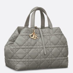 Perfette Qualità Repliche Dior Toujours Grande Borsa Grigio Macrocannage Pelle di Vitello Imitazione