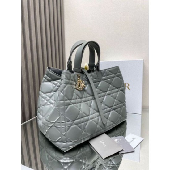 Perfette Qualità Repliche Dior Toujours Grande Borsa Grigio Macrocannage Pelle di Vitello Imitazione