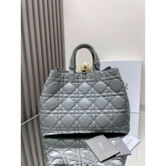 Perfette Qualità Repliche Dior Toujours Grande Borsa Grigio Macrocannage Pelle di Vitello Imitazione
