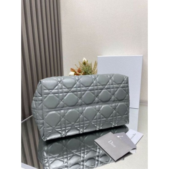 Perfette Qualità Repliche Dior Toujours Grande Borsa Grigio Macrocannage Pelle di Vitello Imitazione
