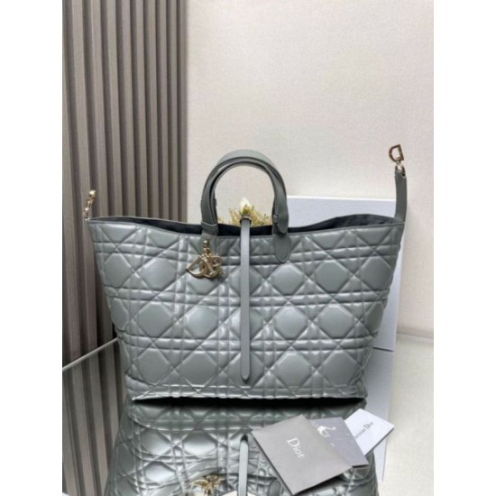 Perfette Qualità Repliche Dior Toujours Grande Borsa Grigio Macrocannage Pelle di Vitello Imitazione