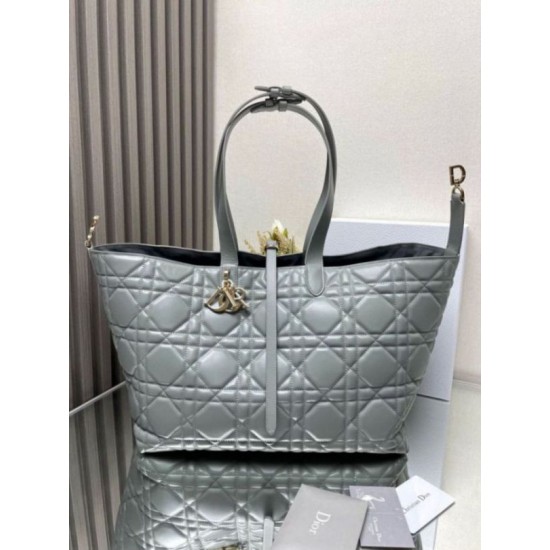 Perfette Qualità Repliche Dior Toujours Grande Borsa Grigio Macrocannage Pelle di Vitello Imitazione