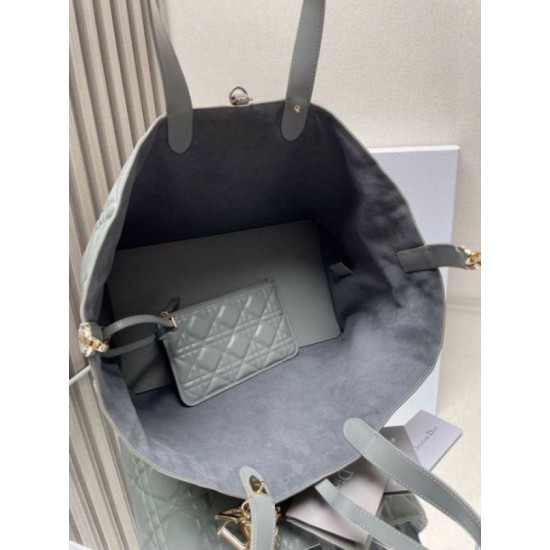 Perfette Qualità Repliche Dior Toujours Grande Borsa Grigio Macrocannage Pelle di Vitello Imitazione