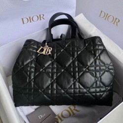 Migliore Repliche Borsa grande Dior Toujours Pelle di vitello Macrocannage nera Economiche Outlet Online