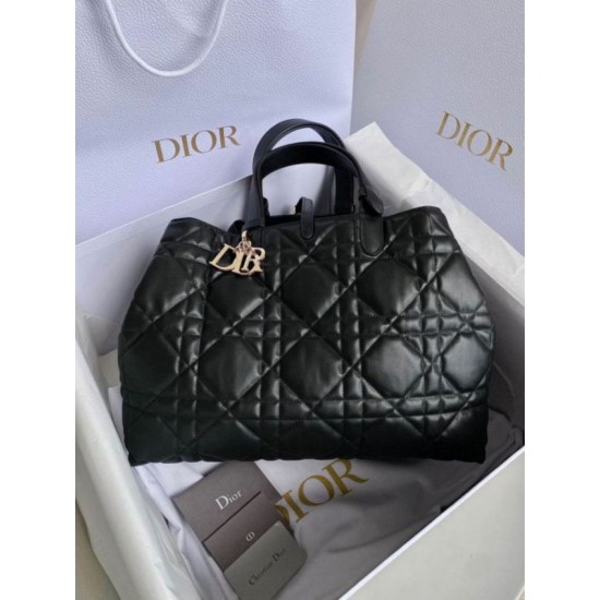 Migliore Repliche Borsa grande Dior Toujours Pelle di vitello Macrocannage nera Economiche Outlet Online