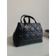 Migliore Repliche Borsa grande Dior Toujours Pelle di vitello Macrocannage nera Economiche Outlet Online