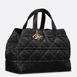 Migliore Repliche Borsa grande Dior Toujours Pelle di vitello Macrocannage nera Economiche Outlet Online