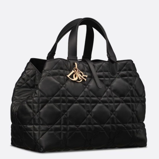 Migliore Repliche Borsa grande Dior Toujours Pelle di vitello Macrocannage nera Economiche Outlet Online