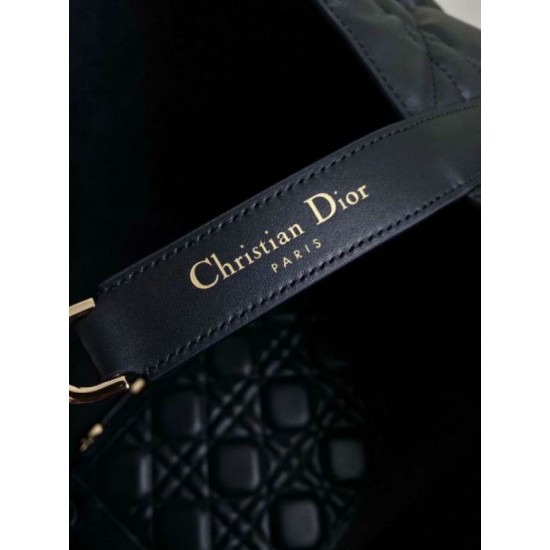 Migliore Repliche Borsa grande Dior Toujours Pelle di vitello Macrocannage nera Economiche Outlet Online