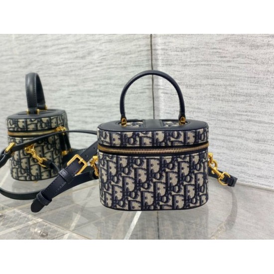 Miglior Falso Dior Small CD Signature Vanity Case Blue Oblique Jacquard Economiche Premium