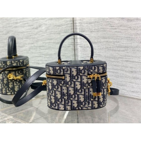 Miglior Falso Dior Small CD Signature Vanity Case Blue Oblique Jacquard Economiche Premium