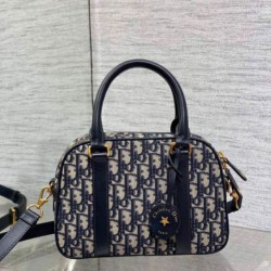 Miglior Falso Borsa bowling media Dior D-Vibe Bowling Borsa media Jacquard blu obliquo Economiche Premium