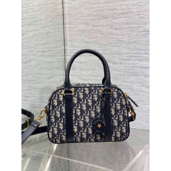 Miglior Falso Borsa bowling media Dior D-Vibe Bowling Borsa media Jacquard blu obliquo Economiche Premium