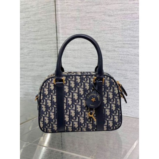 Miglior Falso Borsa bowling media Dior D-Vibe Bowling Borsa media Jacquard blu obliquo Economiche Premium