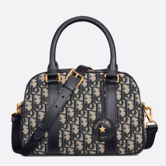 Miglior Falso Borsa bowling media Dior D-Vibe Bowling Borsa media Jacquard blu obliquo Economiche Premium