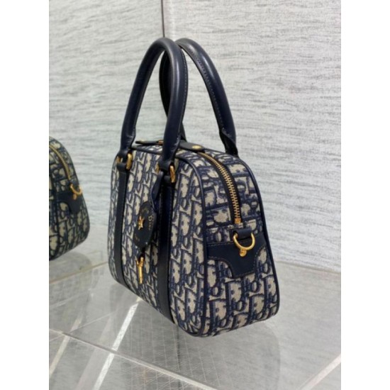 Miglior Falso Borsa bowling media Dior D-Vibe Bowling Borsa media Jacquard blu obliquo Economiche Premium