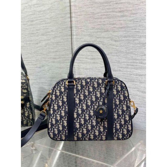 Miglior Falso Dior D-Vibe Bowling Borsa grande Jacquard blu obliquo Economiche Premium